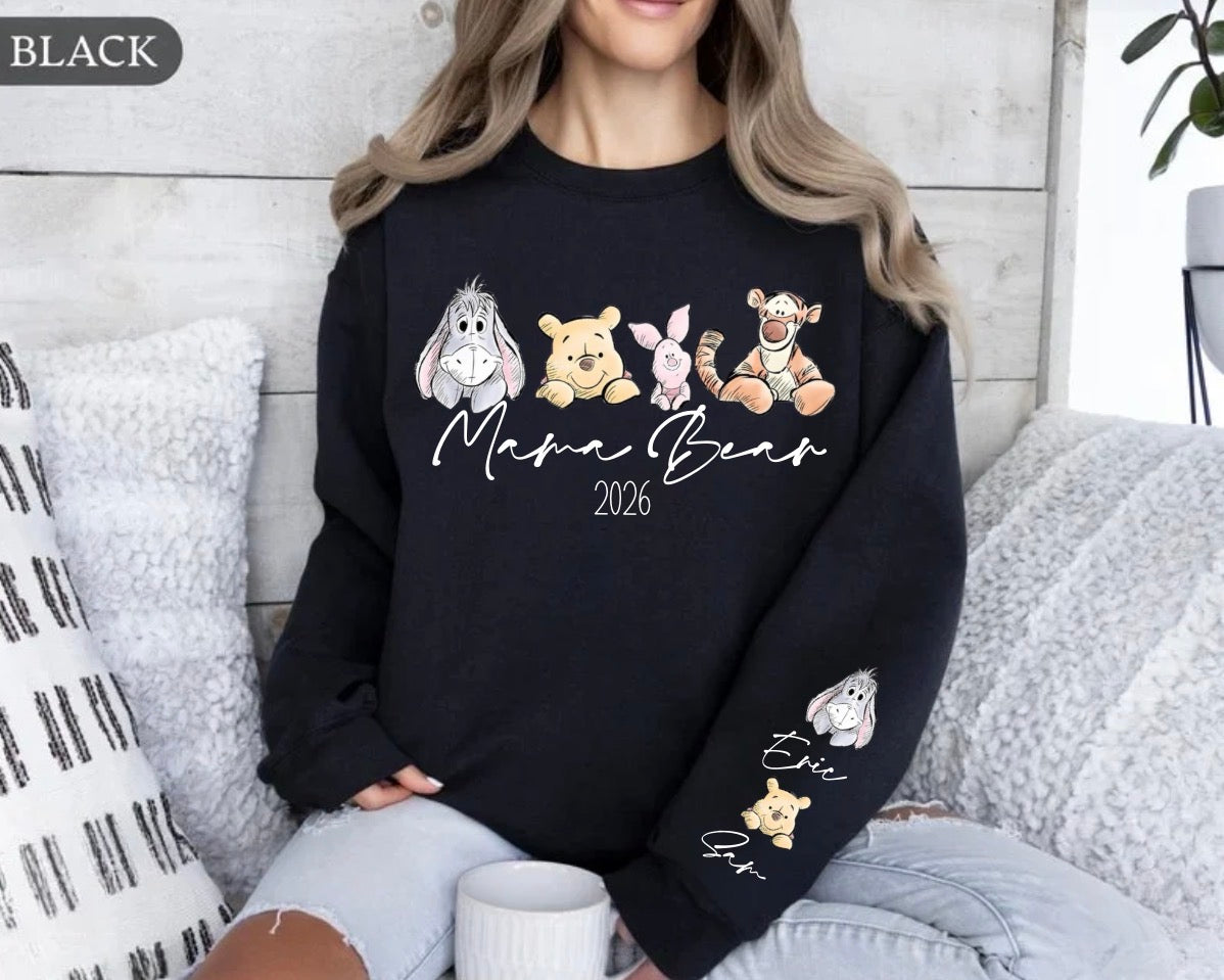 Custom Mama Bear Sweatshirt with children’s name on sleeve Hippo Boutique