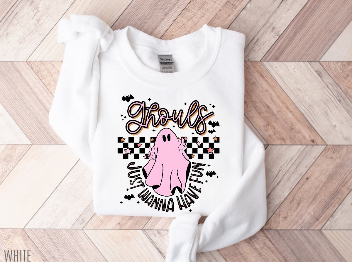 Ghouls Just Halloween Wanna Have Fun Women’s fleece crewneck Sweatshirts Hippo Boutique