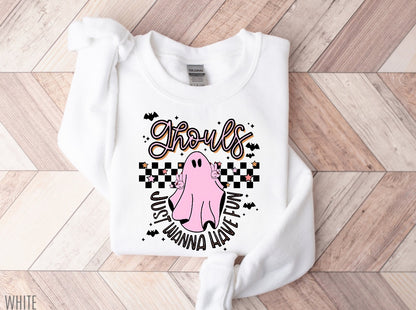 Ghouls Just Halloween Wanna Have Fun Women’s fleece crewneck Sweatshirts Hippo Boutique