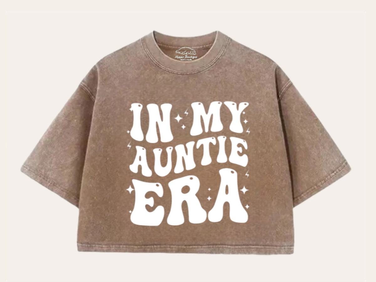In My Auntie Era Stone Washed 100% Cotton Oversized Cropped T-Shirts Hippo Boutique