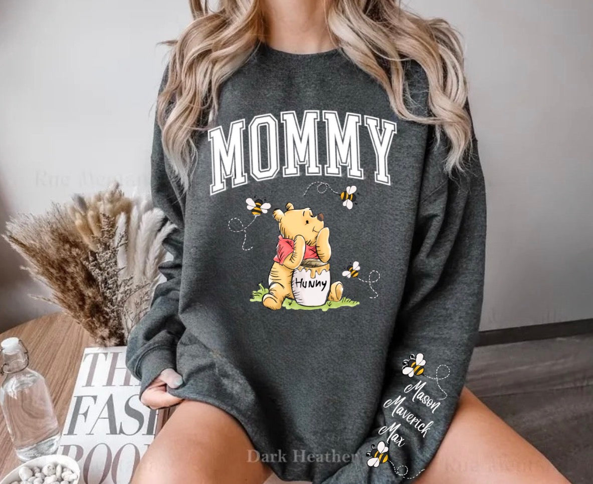 Custom Mama Bear Sweatshirt with children’s name on sleeve Hippo Boutique