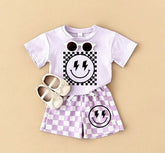 Retro Checkered Smile T-Shirt & Shorts Set Hippo Boutique