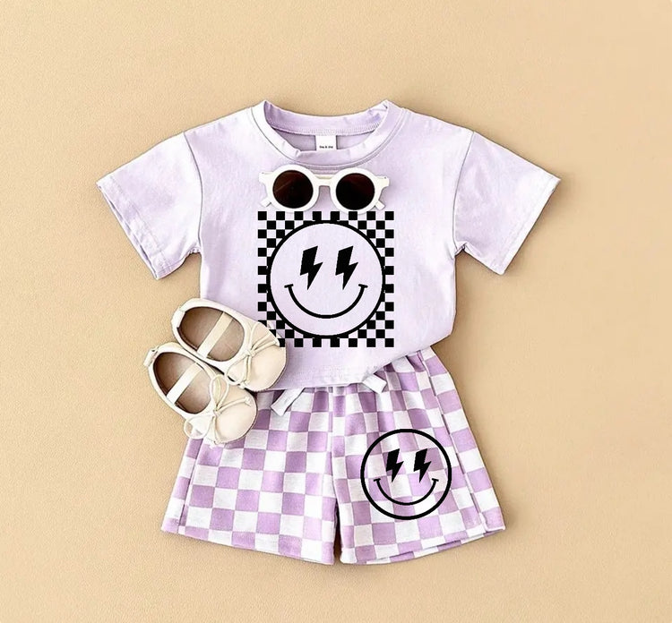 Retro Checkered Smile T-Shirt & Shorts Set Hippo Boutique