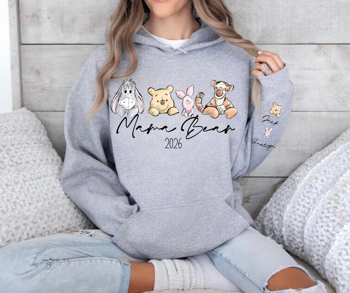 Custom Mama Bear Sweatshirt with children’s name on sleeve Hippo Boutique