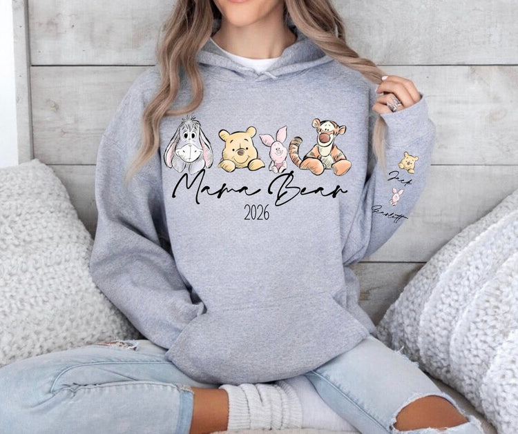 Custom Mama Bear Sweatshirt with children’s name on sleeve Hippo Boutique