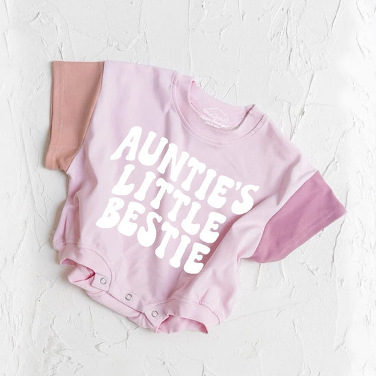 Aunties Little Bestie baby Color Block T-Shirt Bubble Romper Hippo Boutique