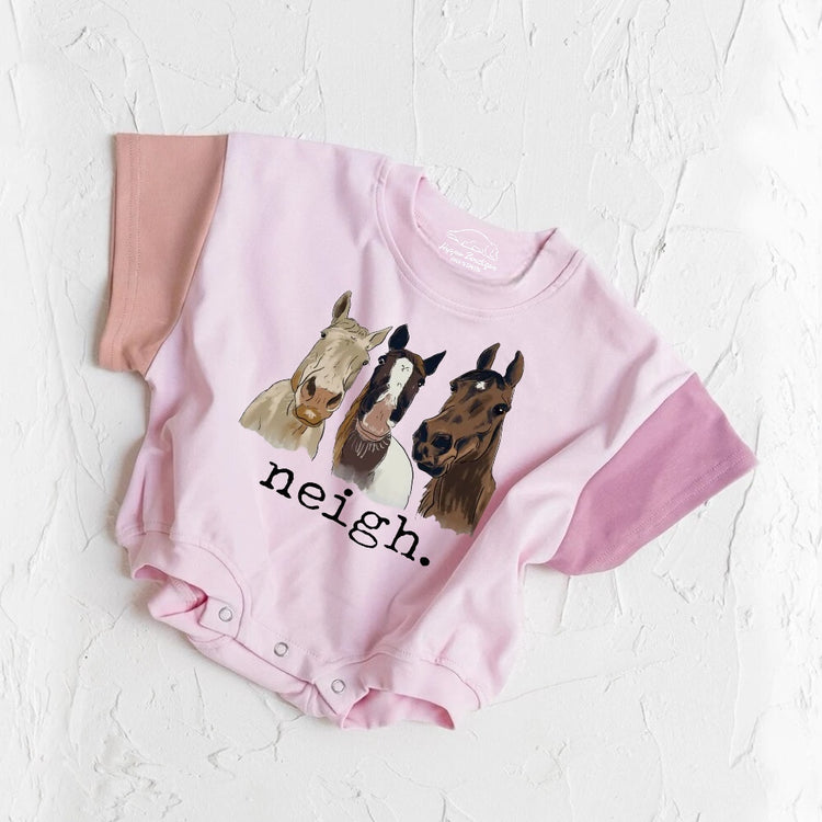 Neigh Horses baby Color Block T-Shirt Bubble Romper Hippo Boutique