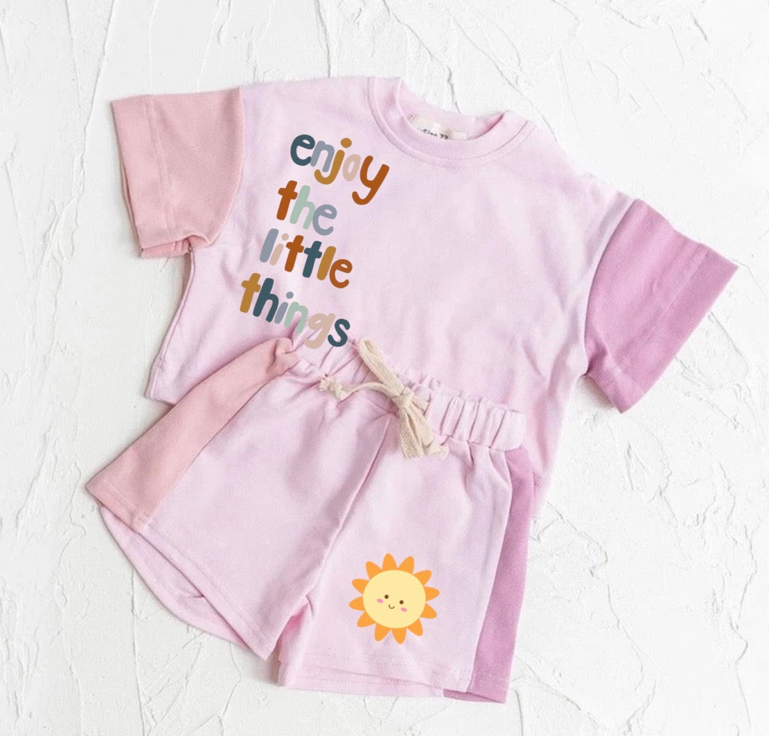 Enjoy the little things Baby and Kids cotton color block t-shirt & shorts outfit Hippo Boutique
