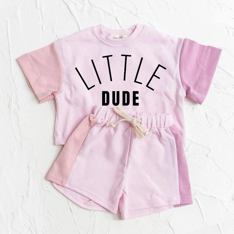 Little Dude Baby and Kids cotton color block t-shirt & shorts outfit Hippo Boutique
