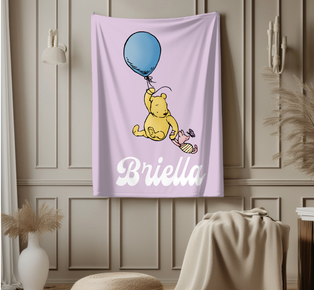 Personalized Baby and kids blanket - Bear & Pig Balloon Hippo Boutique