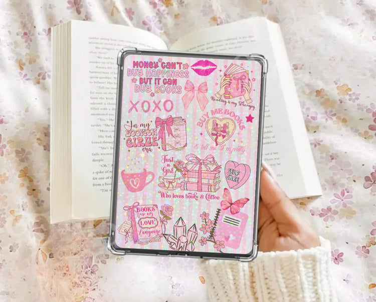 Pink romance Kindle insert with playful handwritten doodles and hearts, handmade and organic style. - Kindle Insert - Pink Romance