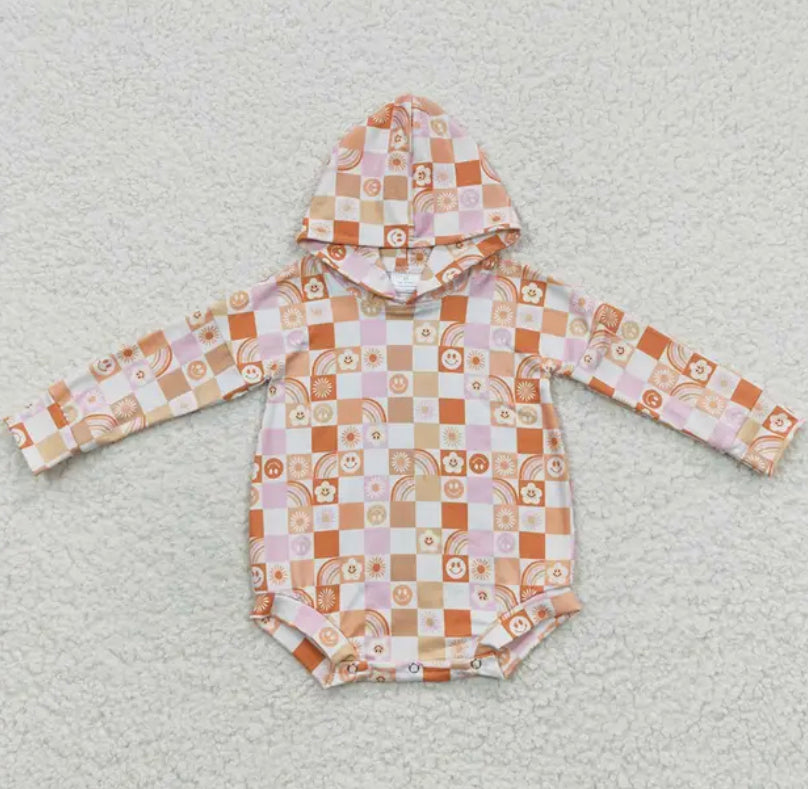 Pink Daisy Checkered Hooded Bubble Romper Hippo Boutique