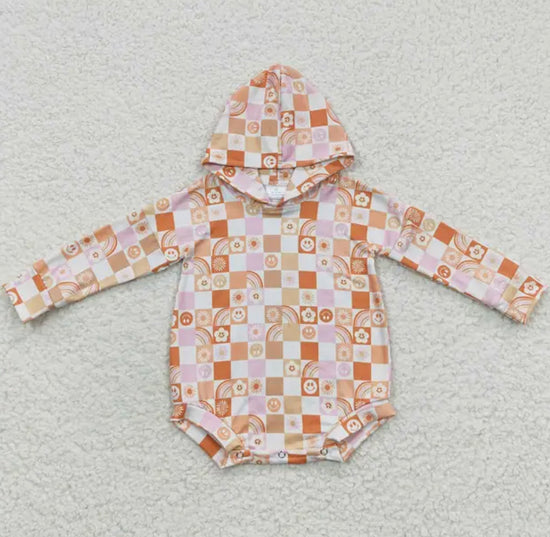 Pink Daisy Checkered Hooded Bubble Romper Hippo Boutique