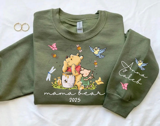 Custom Mama Bear Sweatshirt with children’s name on sleeve Hippo Boutique
