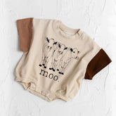 Cow Moo baby Color Block T-Shirt Bubble Romper Hippo Boutique