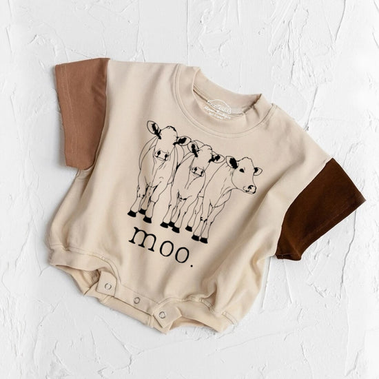 Cow Moo baby Color Block T-Shirt Bubble Romper Hippo Boutique