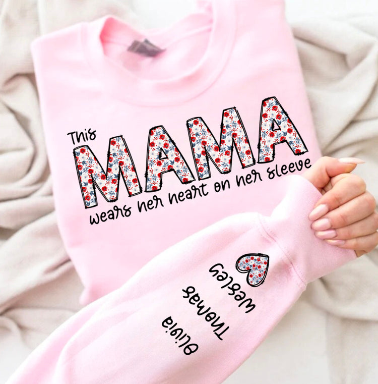 Custom Floral Mama Sweatshirt with children’s name on sleeve Hippo Boutique
