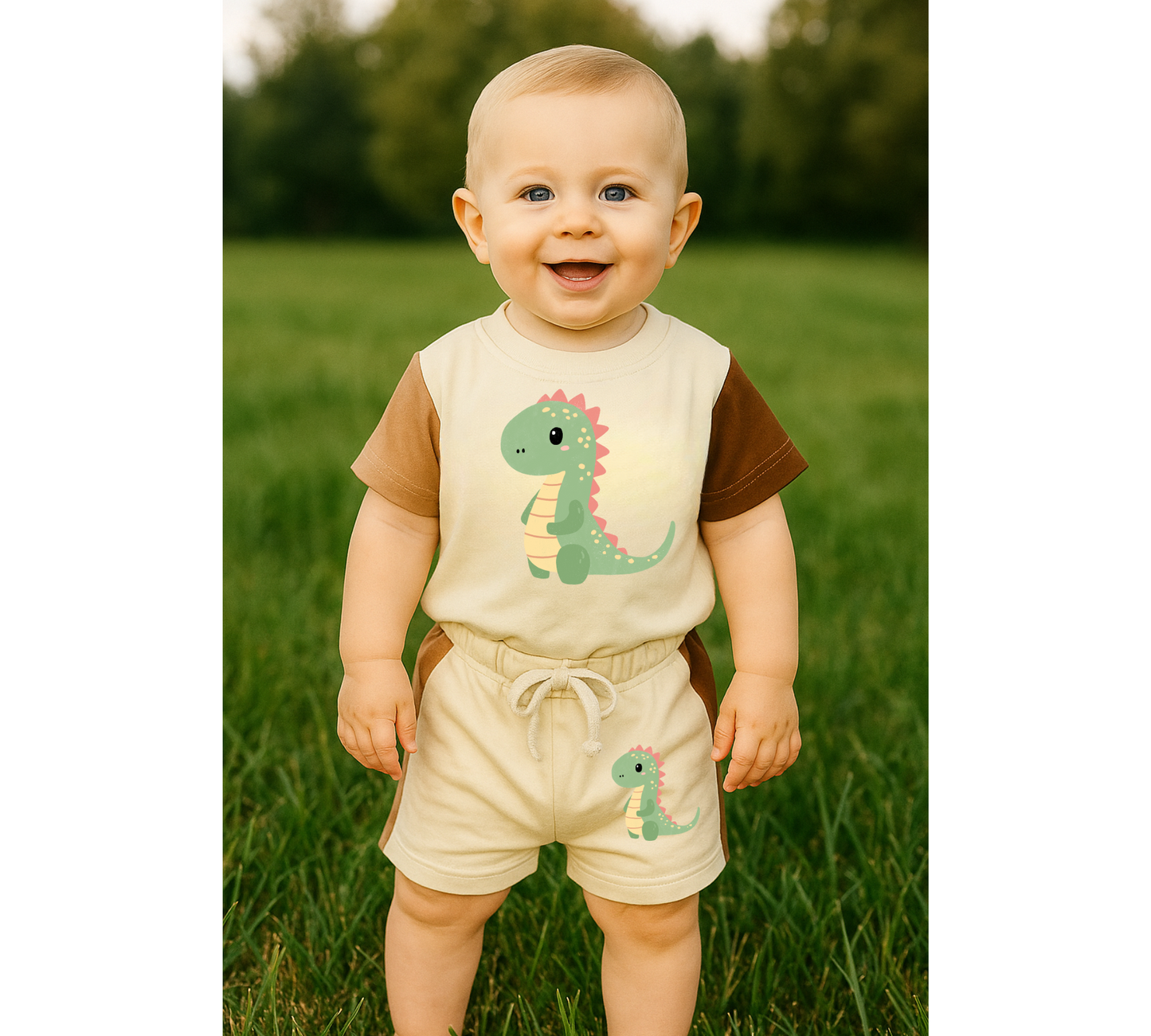 Dino Baby and Kids cotton color block t-shirt & shorts outfit Hippo Boutique