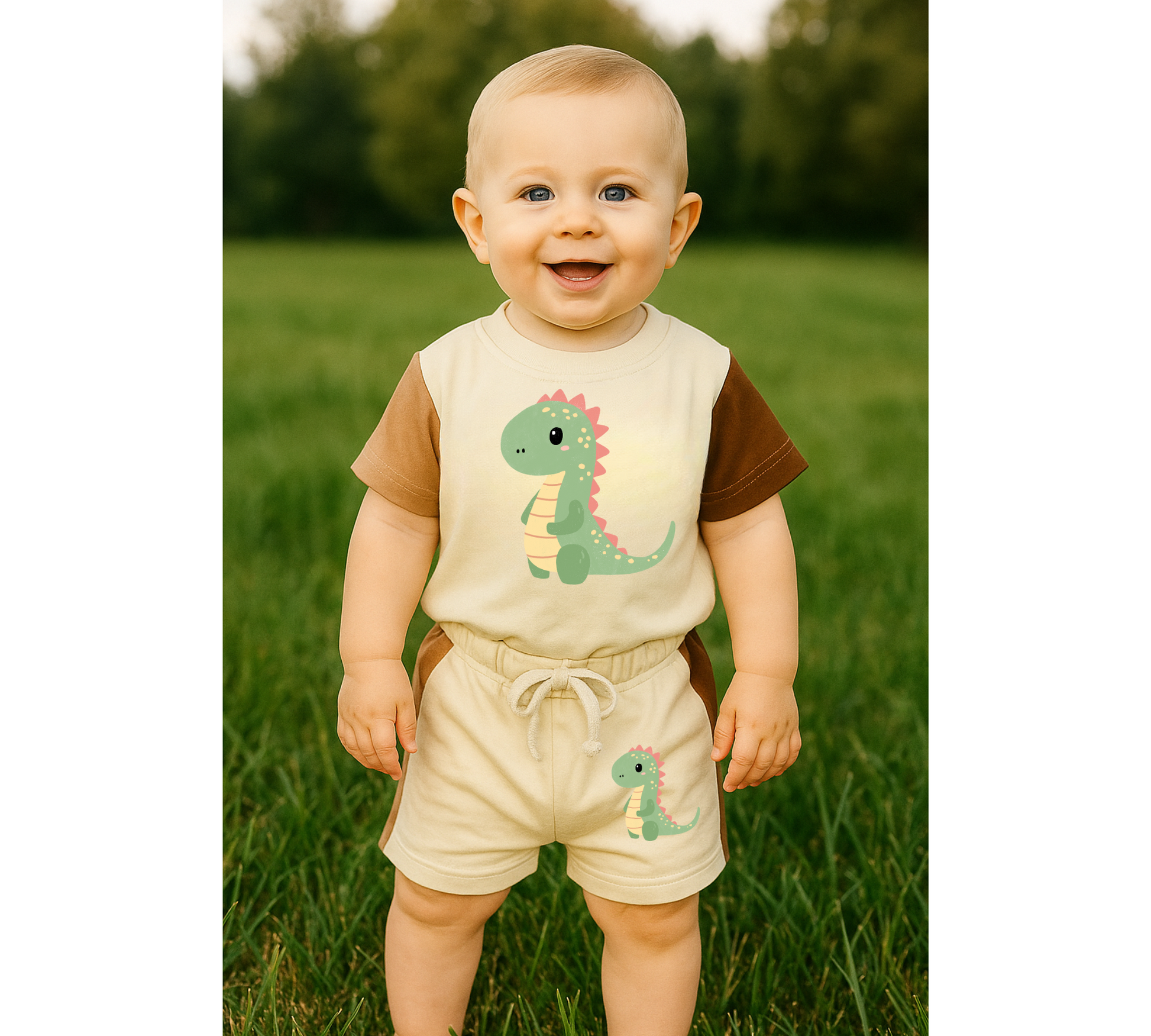 Dino Baby and Kids cotton color block t-shirt & shorts outfit Hippo Boutique