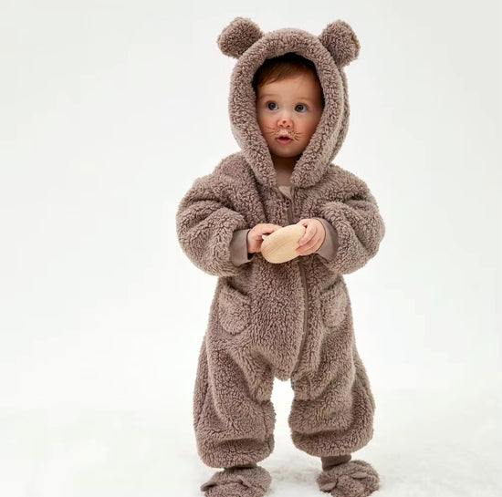 Furry Teddy Bear Baby Snowsuit One Piece Hippo Boutique