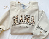 Custom Mama Leaopard Print Sweatshirt with children’s name on sleeve Hippo Boutique