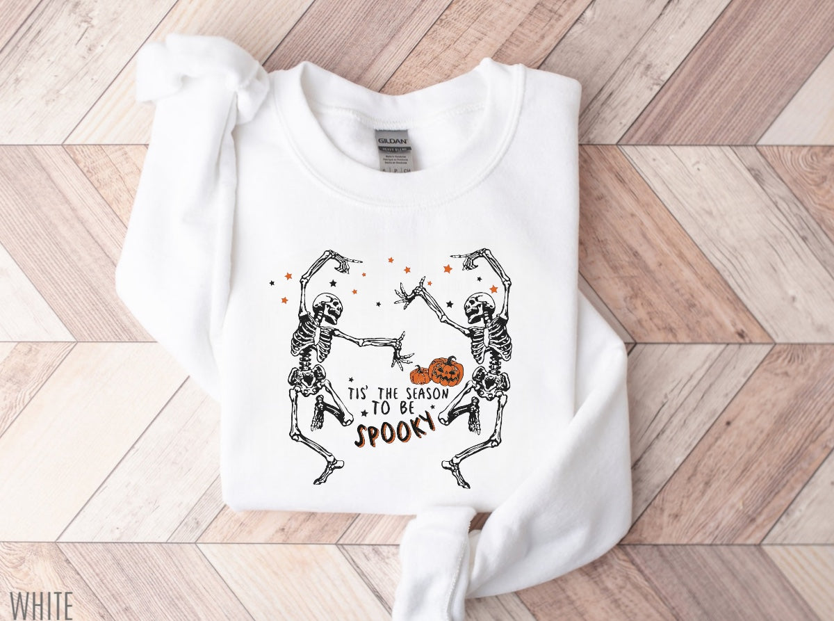 Halloween Tis the Season to Be Spooky Skeleton Women’s fleece crewneck Sweatshirts Hippo Boutique