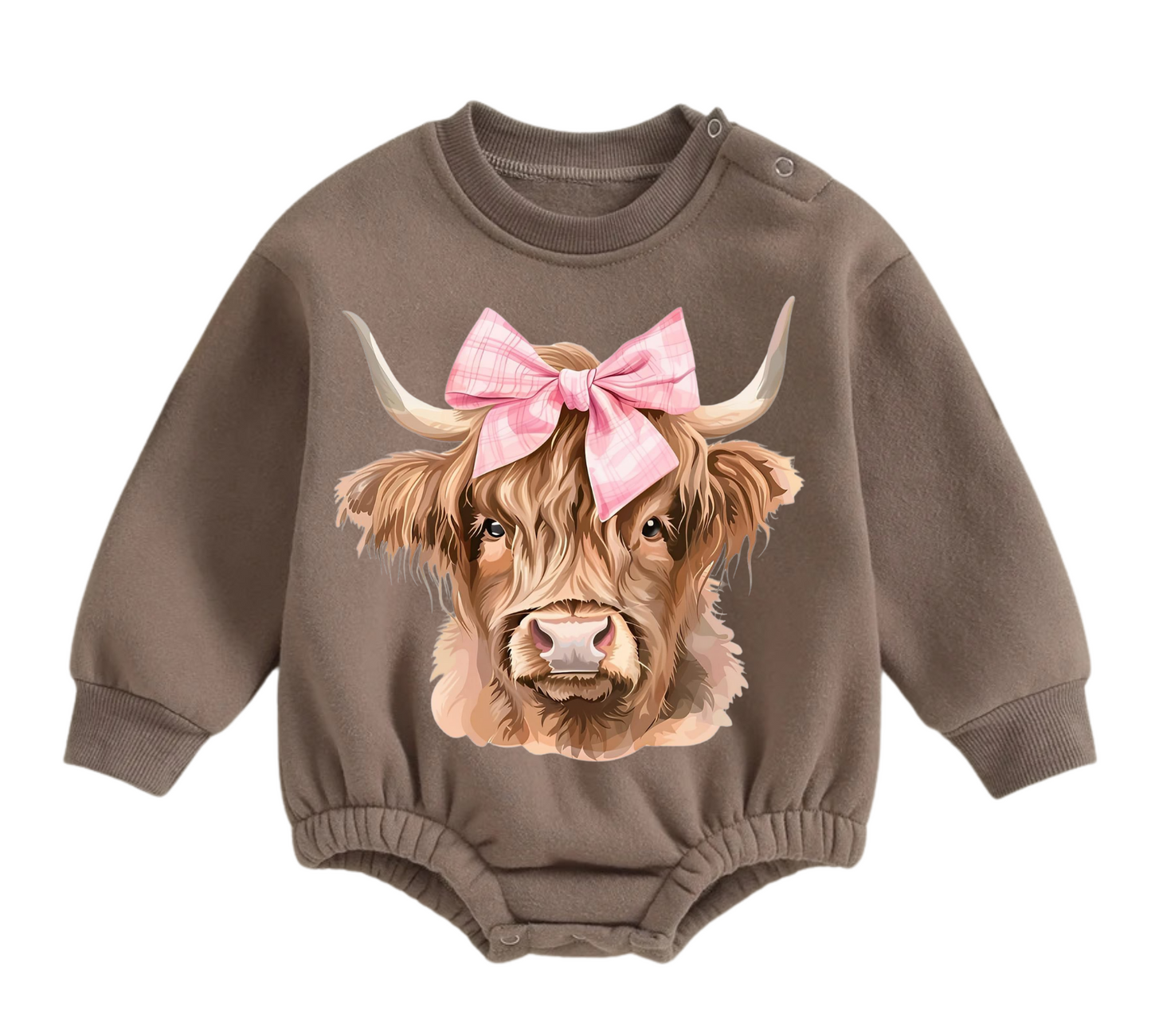 Fleece pink bow highland cow Baby Oversized Sweatshirt Bodysuit Hippo Boutique