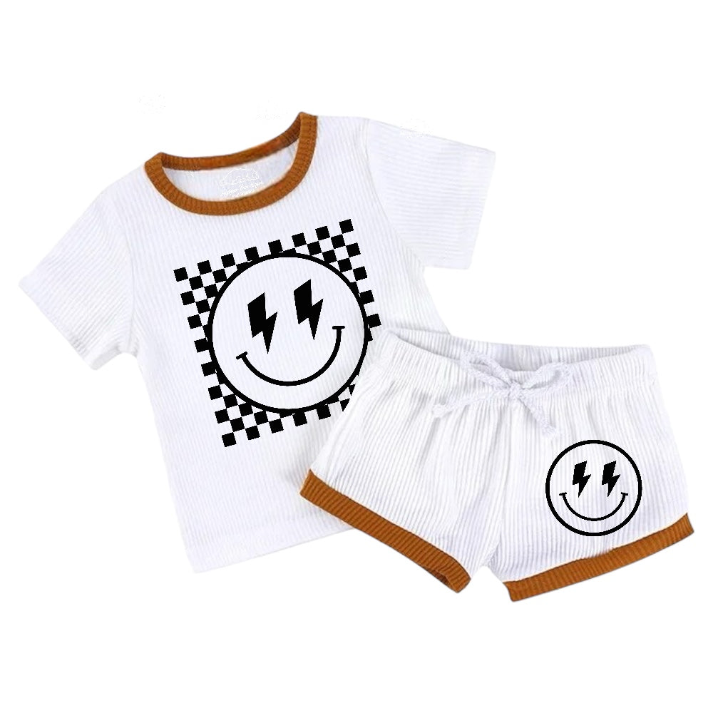 Smile Baby & toddler waffle cotton outfit Hippo Boutique