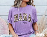 Leopard Print Mama with EST Date Women’s T-Shirt Hippo Boutique