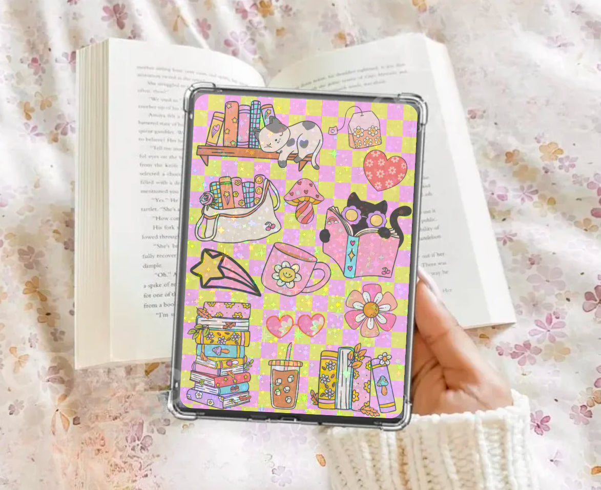 Cat Cute Kindle Insert Kindle Paper E-Reader Holographic Insert Kindle Glitter Cardstock Decor Bookish Accessories Gift for Book Love retro kindle insert