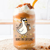 This Mama Runs on Caffeine Goose glass Tumbler Hippo Boutique