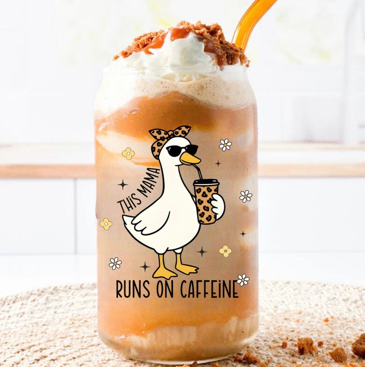 This Mama Runs on Caffeine Goose glass Tumbler Hippo Boutique