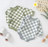 Checkered Print Sweatshirt Romper Hippo Boutique