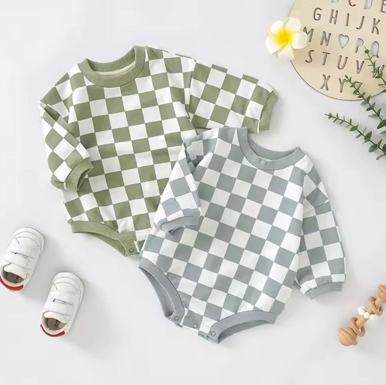 Checkered Print Sweatshirt Romper Hippo Boutique