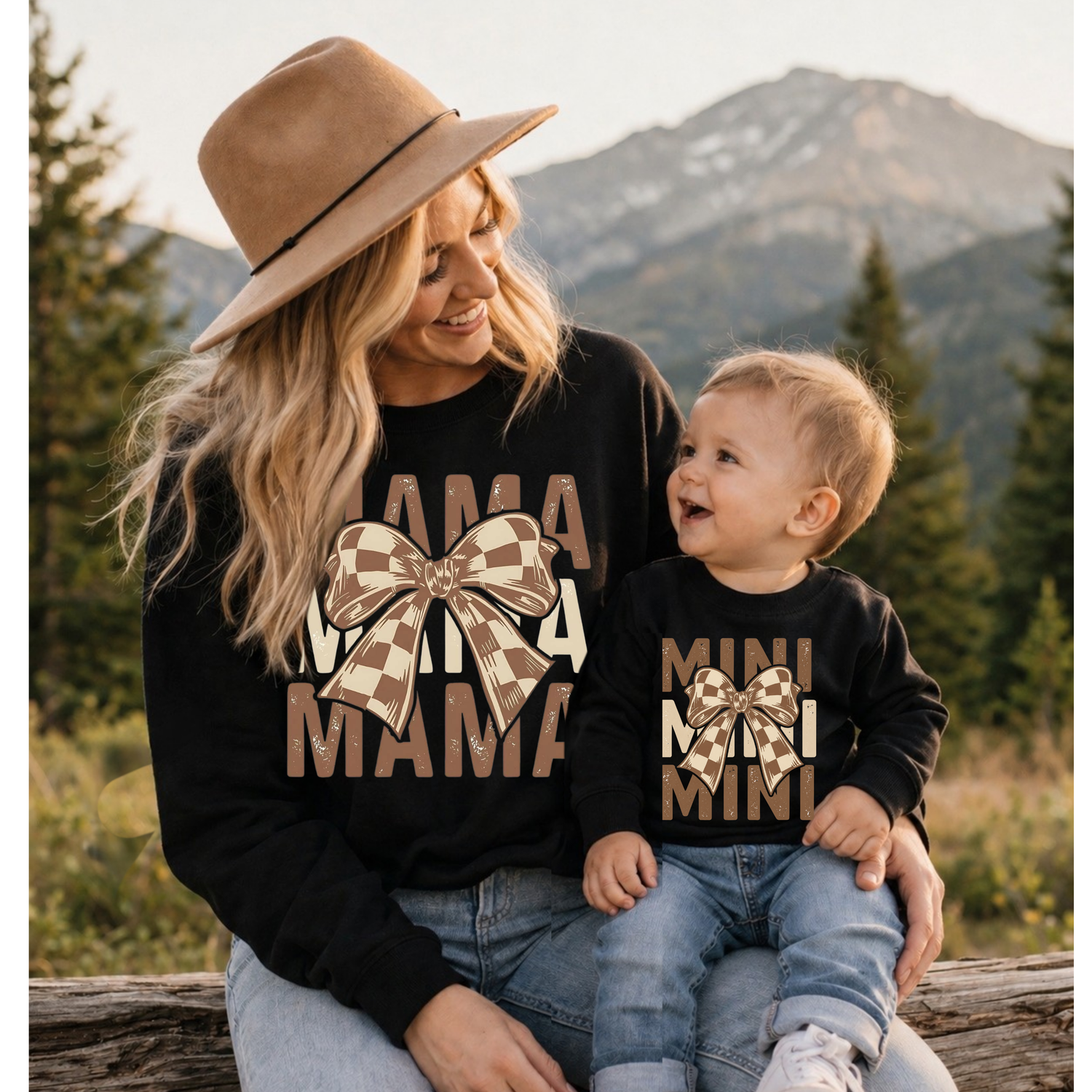 Mama & Mini Matching Sweatshirts - Checkered Bow Hippo Boutique