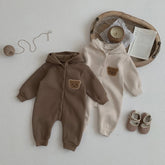 Teddy Hooded Romper Zip Up Bodysuit Hippo Boutique