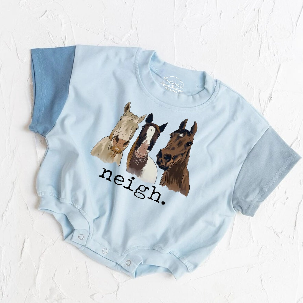 Neigh Horses baby Color Block T-Shirt Bubble Romper Hippo Boutique