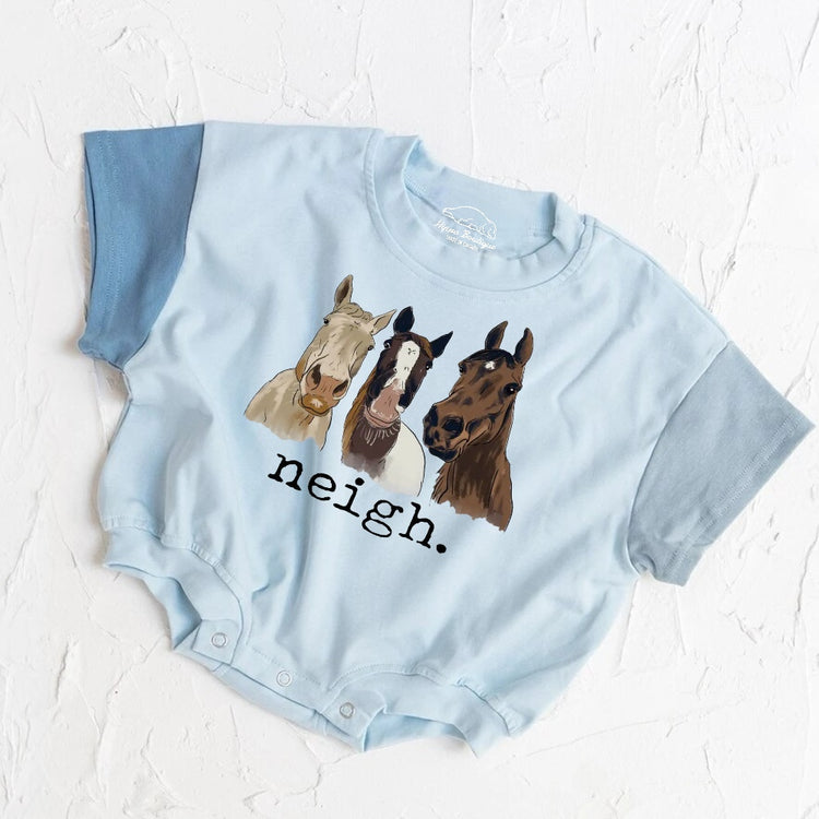 Neigh Horses baby Color Block T-Shirt Bubble Romper Hippo Boutique