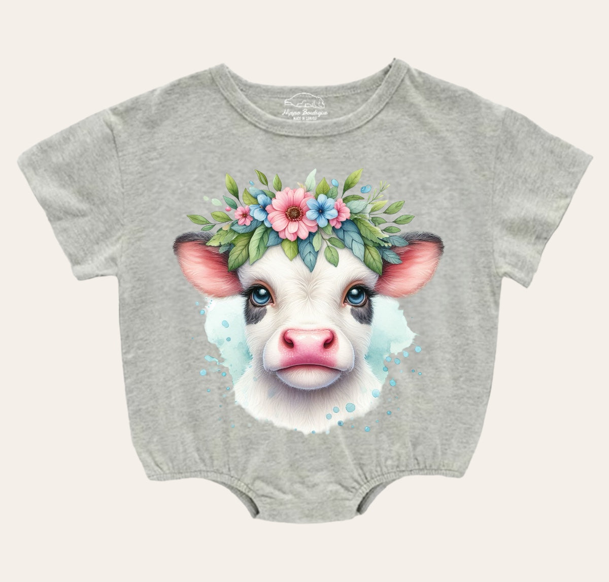 Floral Highland Cow Baby t-shirt Bubble Romper Hippo Boutique