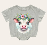 Floral Highland Cow Baby t-shirt Bubble Romper Hippo Boutique