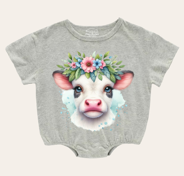 Floral Highland Cow Baby t-shirt Bubble Romper Hippo Boutique