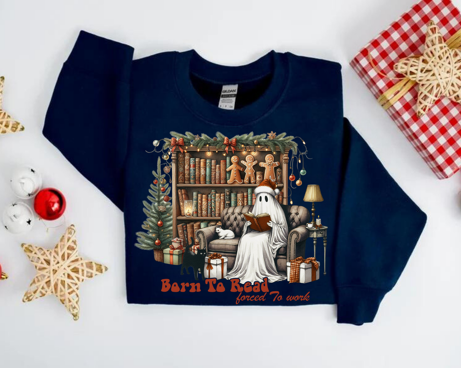 Reading Ghost Christmas Sweatshirts Hippo Boutique