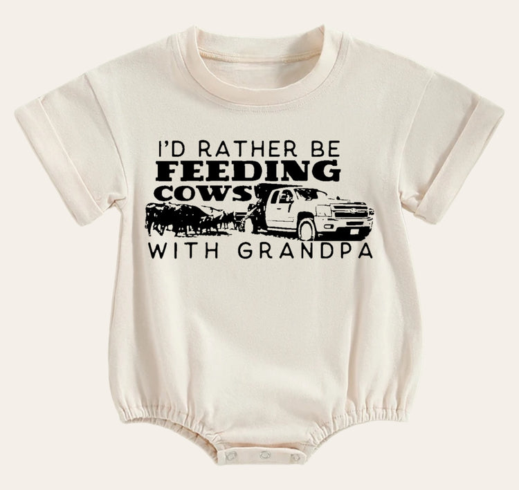 Feeding Cows With Grandpa Baby & toddler t-shirt bubble Romper Hippo Boutique