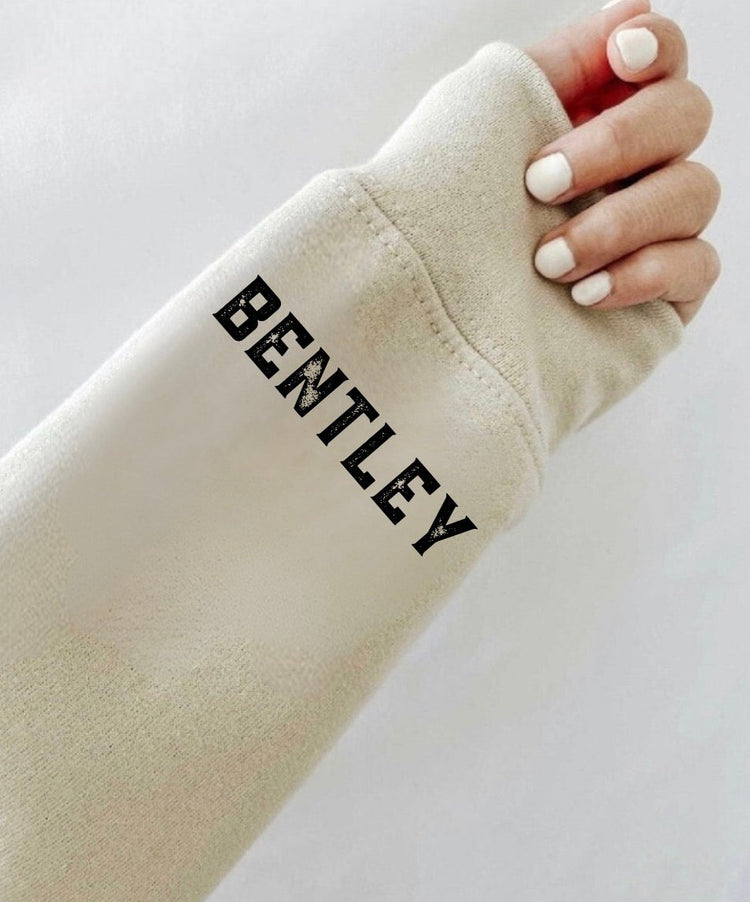 Custom Mama Sweatshirt with children’s name on sleeve - Distressed Hippo Boutique