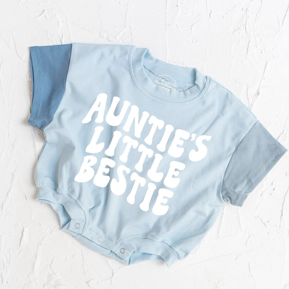 Aunties Little Bestie baby Color Block T-Shirt Bubble Romper Hippo Boutique