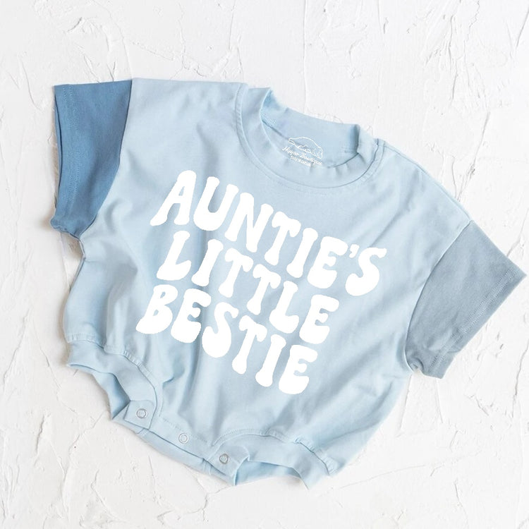 Aunties Little Bestie baby Color Block T-Shirt Bubble Romper Hippo Boutique
