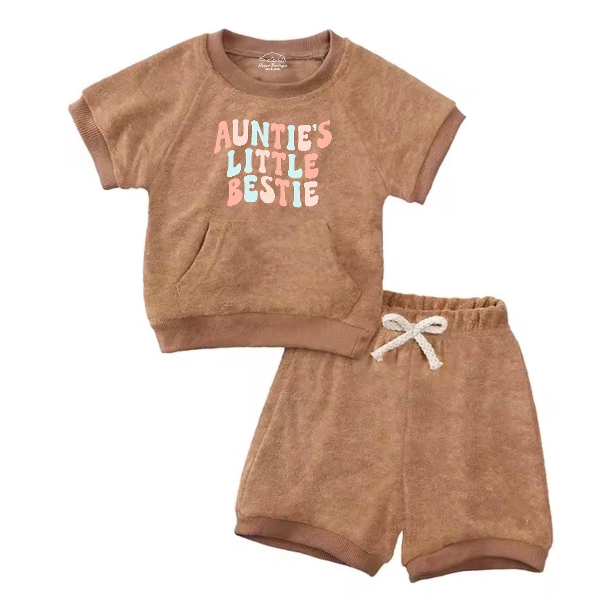 Auntie’s Little Bestie Baby girl outfit pocket Hippo Boutique