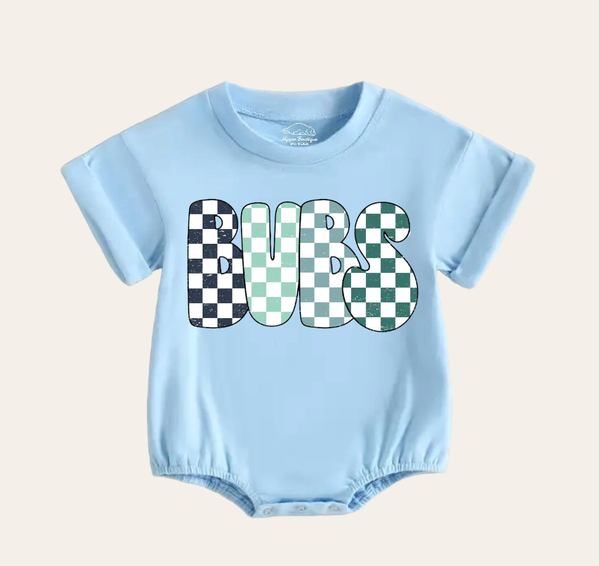 Checkered Bubs Baby & toddler Boy t-shirt bubble Romper Hippo Boutique