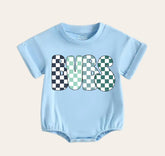 Checkered Bubs Baby & toddler Boy t-shirt bubble Romper Hippo Boutique