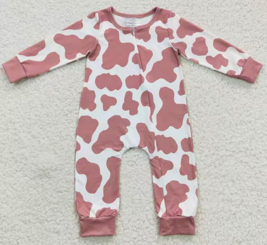 Baby Western Cow Print Cotton Romper zip up Bodysuit 